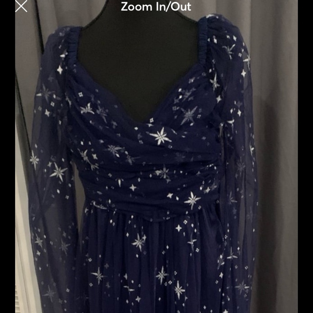 Hot Topic Blue Gown with Bishop Sleeves and Sweetheart Neckline